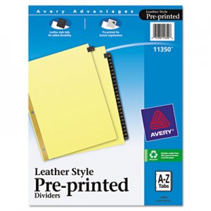 Avery 11350 Preprinted Black Leather Tab Dividers w/Gold Reinforced Edge, 25-Tab, Ltr AVE11350