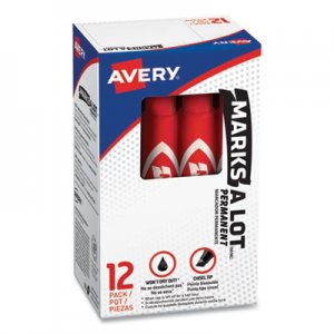 Avery AVE07887 Marks-A-Lot Regular Desk-Style Permanent Marker, Chisel Tip, Red, Dozen