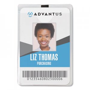 Advantus AVT75457 ID Badge Holder w/Clip, Vertical, 3.8w x 4.25h, Clear, 50/Pack