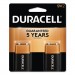 Duracell DURMN1604B2Z CopperTop Alkaline 9V Batteries, 2/Pack