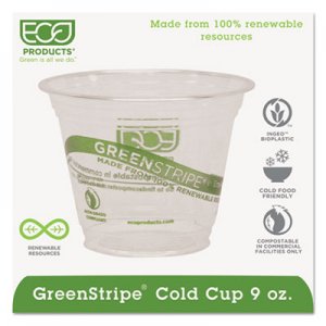 Eco-Products ECOEPCC9SGS GreenStripe Renewable & Compostable Cold Cups - 9oz., 50/PK, 20 PK/CT EP-CC9S-GS