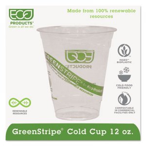 Eco-Products ECOEPCC12GS GreenStripe Renewable & Compostable Cold Cups - 12oz., 50/PK, 20 PK/CT EP-CC12GS