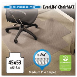 ES Robbins 122173 EverLife Chair Mats For Medium Pile Carpet With Lip, 45 x 53, Clear ESR122173