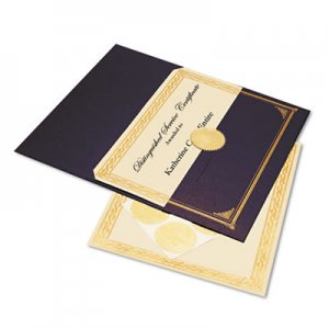 Geographics GEO47481 Ivory/Gold Foil Embossed Award Cert. Kit, Blue Metallic Cover, 8-1/2 x 11, 6/KIt