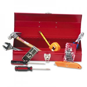 Great Neck GNSCTB9 16-Piece Light-Duty Office Tool Kit, Metal Box, Red