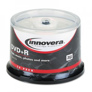 Innovera IVR46851 DVD+R Discs, 4.7GB, 16x, Spindle, Silver, 50/Pack