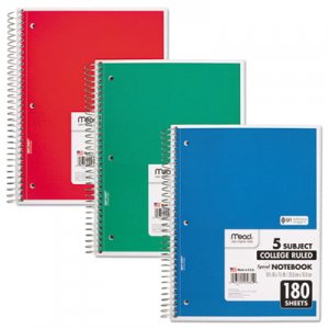 Mead 05682 Spiral Bound Notebook, Perforated, College Rule, 10 x 8, White, 180 Sheets MEA05682