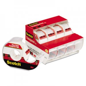 Scotch MMM4184 Transparent Tape & Handheld Dispenser, 3/4" x 850", 1" Core, Clear, 4/Pack