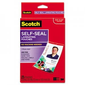 Scotch LS852G Self-Sealing Laminating Pouches w/Clip, 12.5 mil, 2 15/16 x 4 1/16, 25/Pack
