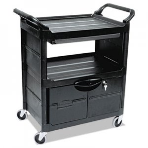 Rubbermaid Commercial RCP345700BLA Utility Cart With Locking Doors, Two-Shelf, 33.63w x 18.63d x 37.75h, Black