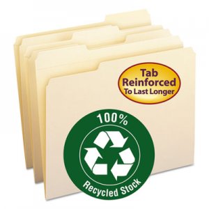 Smead SMD10347 100% Recycled Reinforced Top Tab File Folders, 1/3-Cut Tabs, Letter Size, Manila, 100/Box