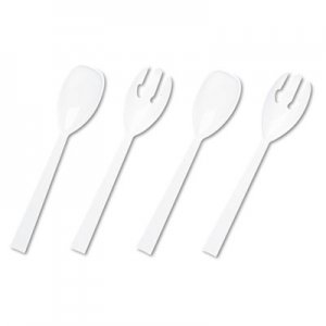 Tablemate W95PK4 Table Set Plastic Serving Forks & Spoons, White, 24 Forks, 24 Spoons per Pack TBLW95PK4