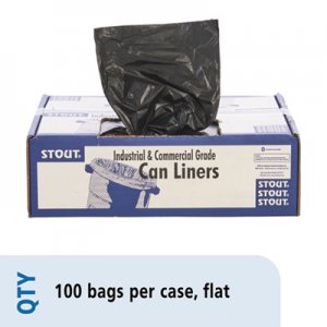 Stout by Envision STOT3658B15 Total Recycled Content Plastic Trash Bags, 60 gal, 1.5 mil, 36" x 58", Brown/Black