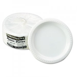 Tablemate TM10644WH Plastic Dinnerware, Plates, 10 1/4" dia, White, 125/Pack TBLTM10644WH