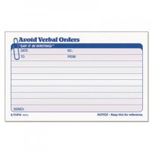 TOPS TOP46373 Avoid Verbal Orders Manifold Book, 6 1/4 x 4 1/4, 2-Part Carbonless, 50 Sets/BK