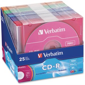 Verbatim 94611 CD-R 80MIN 700MB 52x Colors 25pk Slim Cases VER94611
