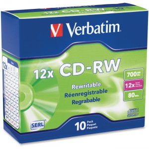 Verbatim 95156 CD-RW 80MIN 700MB 4x-12x High Speed 10pk Slim Case VER95156