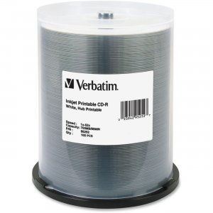 Verbatim 95252 CD-R 80MIN 700MB 52x White Inkjet Printable, Hub Printable 100pk Spindle VER95252