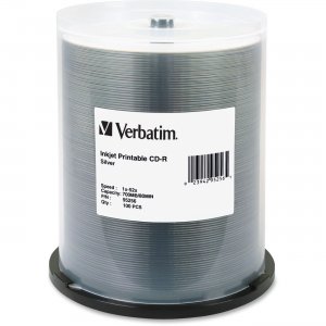 Verbatim 95256 CD-R 80MIN 700MB 52x Silver Inkjet Printable 100pk Spindle VER95256