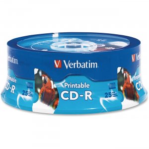 Verbatim 96189 CD-R 80MIN 700MB 52x White Inkjet Printable, Hub Printable 25pk Spindle VER96189
