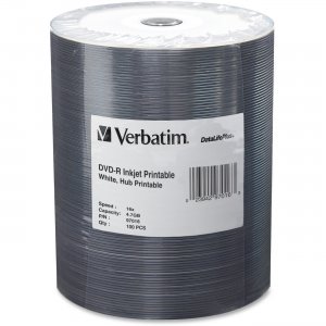 Verbatim 97016 DVD-R 4.7GB 16x DataLifePlus White Inkjet Hub Printable 100pk Wrap VER97016
