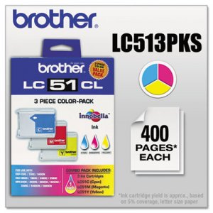 Brother BRTLC513PKS LC513PKS Innobella Ink, 400 Page-Yield, Cyan/Magenta/Yellow, 3/PK