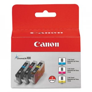 Canon CNM0621B016 0621B016 (CLI-8) ChromaLife100+ Ink, Cyan/Magenta/Yellow, 3/PK