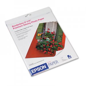 Epson S041465 Premium Photo Paper, 68 lbs., High-Gloss, 8 x 10, 20 Sheets/Pack EPSS041465
