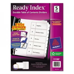 Avery 11130 Ready Index Customizable Table of Contents Black & White Dividers, 5-Tab, Letter AVE11130