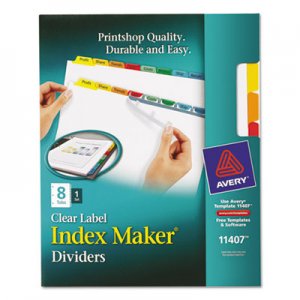 Avery 11407 Index Maker Print & Apply Clear Label Dividers w/Color Tabs, 8-Tab, Letter AVE11407