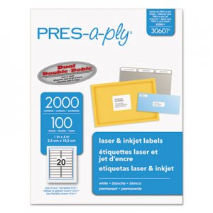 PRES-a-ply 30601 Laser Address Labels, 1 x 4, White, 2000/Box AVE30601