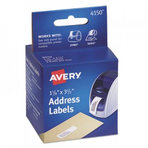 Avery 4150 Thermal Printer Address Labels, 1 1/8 x 3 1/2, White, 130/Roll, 2 Rolls AVE4150