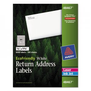 Avery 48467 EcoFriendly Laser/Inkjet Mailing Labels, 1/2 x 1 3/4, White, 8000/Pack AVE48467