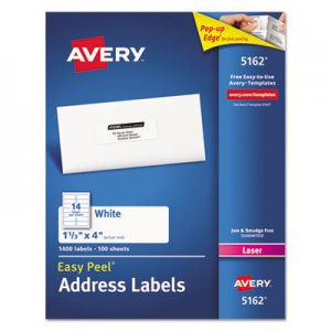 Avery 5162 Easy Peel Mailing Address Labels, Laser, 1 1/3 x 4, White, 1400/Box AVE5162