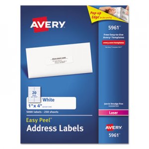 Avery 5161 Easy Peel Mailing Address Labels, Laser, 1 x 4, White, 2000/Box AVE5161