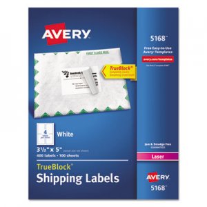 Avery 5168 Shipping Labels with TrueBlock Technology, Laser, 3 1/2 x 5, White, 400/Box AVE5168