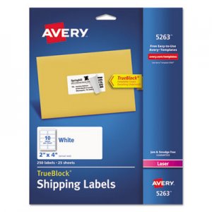 Avery 5263 Shipping Labels w/Ultrahold Ad & TrueBlock, Laser, 2 x 4, White, 250/Pack AVE5263