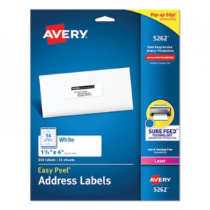 Avery AVE5262 Easy Peel White Address Labels w/ Sure Feed Technology, Laser Printers, 1.33 x 4, White, 14/Sheet