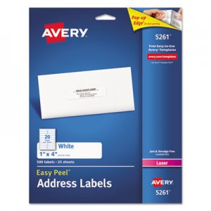 Avery 5261 Easy Peel Laser Address Labels, 1 x 4, White, 500/Pack AVE5261