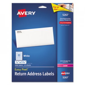 Avery 5267 Easy Peel Return Address Labels, Laser, 1/2 x 1 3/4, White, 2000/Pack AVE5267