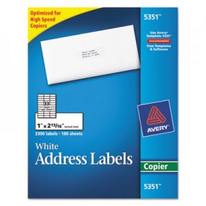 Avery 5351 Copier Mailing Labels, 1 x 2 13/16, White, 3300/Box AVE5351