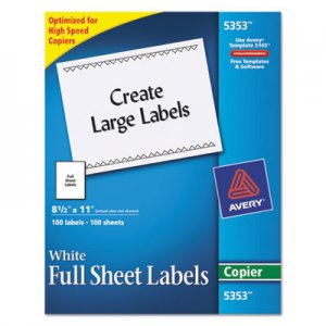 Avery 5353 Copier Mailing Labels, 8 1/2 x 11, White, 100/Box AVE5353
