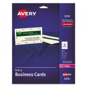 Avery 5376 Printable Microperf Business Cards, Laser, 2 x 3 1/2, Ivory, Uncoated, 250/Pack AVE5376