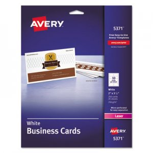 Avery 5371 Printable Microperf Business Cards, Laser, 2 x 3 1/2, White, Uncoated, 250/Pack AVE5371