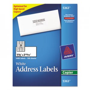 Avery 5363 Copier Mailing Labels, 1 3/8 x 2 13/16, White, 2400/Box AVE5363