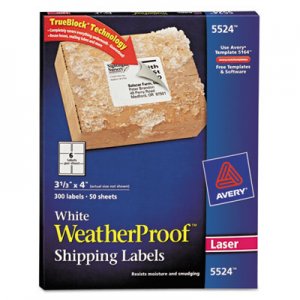 Avery 5524 WeatherProof Mailing Labels w/TrueBlock, Laser, White, 3 1/3 x 4, 300/Pack AVE5524