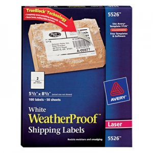 Avery 5526 WeatherProof Mailing Labels w/TrueBlock, Laser, White, 5 1/2 x 8 1/2, 100/Pack AVE5526