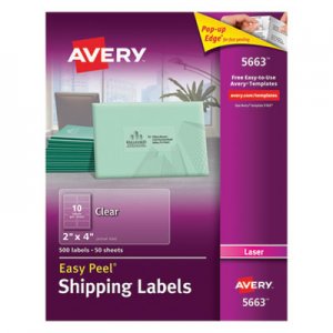 Avery AVE5663 Matte Clear Easy Peel Shipping Labels, Laser, 2 x 4, 500/Box