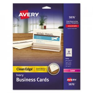 Avery 5876 Two-Side Printable Clean Edge Business Cards, Laser, 2 x 3 1/2, Ivory, 200/Pack AVE5876