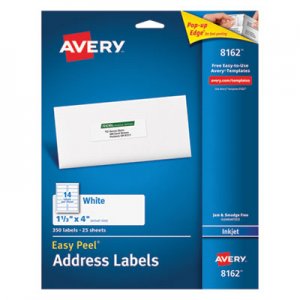 Avery 8162 Easy Peel Mailing Address Labels, Inkjet, 1 1/3 x 4, White, 350/Pack AVE8162